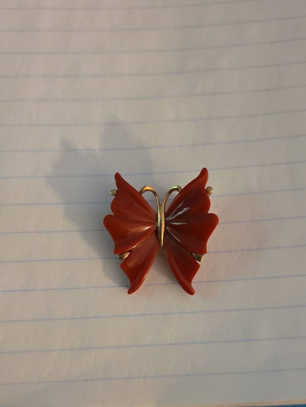 Butterfly Pin Brooch in Deep Red with Gold Tone Accents